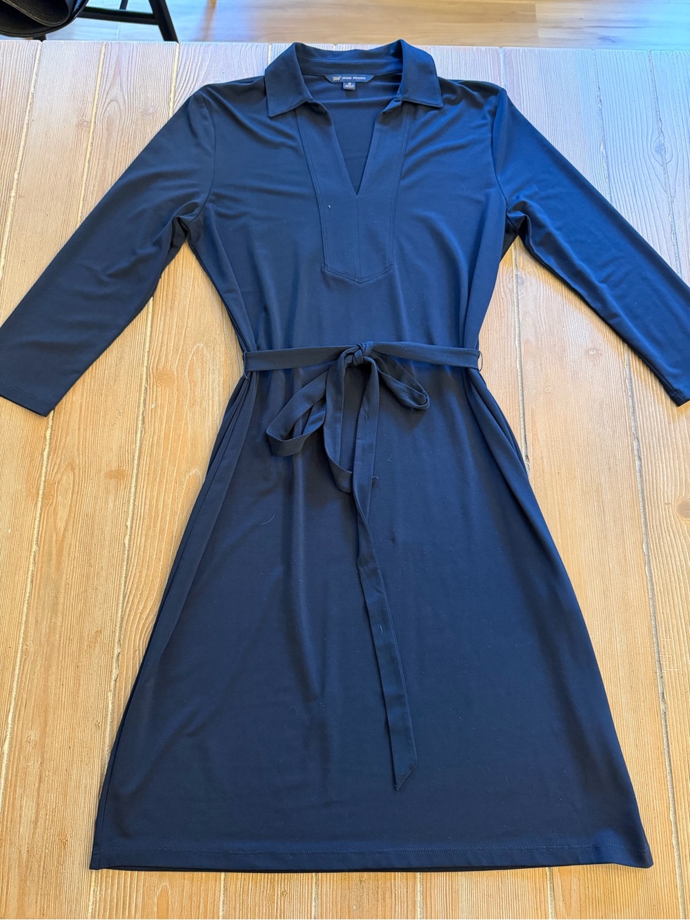 Brooks Brothers Classic Collared Belted Knit Jersey style Dress - Navy
